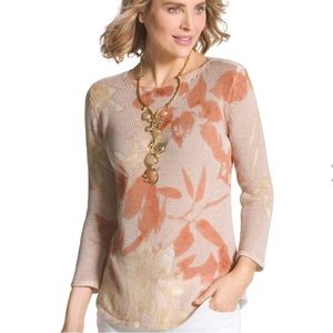 Chico’s Fauna Open Knit Floral 3/4 sleeve Pullover sweater S NWOT